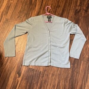 LAUREN RALPH LAUREN V-neck Cardigan Sz L Button Up Soft Green Silk Long Sleeve